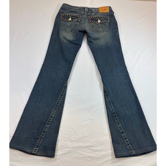 True Religion Joey Studded Jeans Size 26 Ultra Low Rise Y2K Flare Excellent Cond - Picture 3 of 12